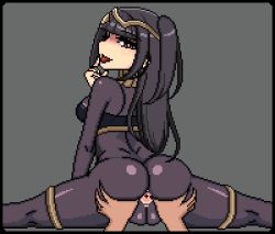 Rule 34 | 1girl, animated, animated gif, anus, ass, ass shake, black hair, bodystocking, bouncing breasts, breasts, brown eyes, cameltoe, erowolf, fire emblem, fire emblem awakening, intelligent systems, jewelry, lips, lowres, nintendo, pixel art, spread anus, spread ass, tharja (fire emblem), thighs, tiara, tongue, twintails, uncensored