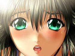 Rule 34 | 1girl, blush, close-up, female focus, green eyes, kurio asuka, sodom no shima: night of blind, solo, tagme