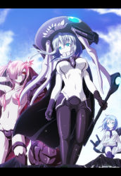 Rule 34 | 10s, 3girls, abyssal ship, aqua eyes, bikini, bikini bottom only, blue hair, bodysuit, breasts, colored skin, gloves, hair censor, kantai collection, large breasts, machinery, monster, multiple girls, navel, no pants, pale skin, personification, pink hair, red eyes, rrw (wrwrwr54), school uniform, serafuku, southern ocean war princess, staff, swimsuit, ta-class battleship, thighhighs, topless, turret, twintails, white skin, wo-class aircraft carrier, wrwr