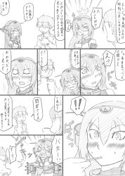 Rule 34 | 10s, admiral (kancolle), bare shoulders, blush, comic, drinking, greyscale, headgear, kantai collection, monochrome, nagato (kancolle), osora (judithandlilith), traditional media, translation request