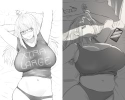 Rule 34 | 1girl, before and after, breast growth, breasts, cleavage, curvy, growth, highres, huge breasts, inne sulistya robin, large breasts, norman maggot, original, third-party edit, weight gain