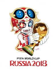Rule 34 | 1girl, 2018 fifa world cup, fifa world cup trophy, full body, heterochromia, logo, simple background, soccer, white background, world cup, yu yanshu