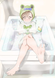 Rule 34 | 10s, 1girl, 2014, :o, bad id, bad pixiv id, bare hips, bare legs, bare shoulders, barefoot, bath, bathing, bathroom, bathtub, blush, breasts, brown eyes, brown hair, collarbone, completely nude, crossed legs, feet, frog, gekota, highres, indoors, matching hair/eyes, misaka mikoto, nude, open mouth, partially submerged, rou+, shower cap, sitting, small breasts, soles, solo, steam, submerged, toaru kagaku no railgun, toaru majutsu no index, toes, water