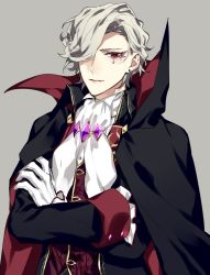 Rule 34 | 1boy, edmond dantes (fate), fate/grand order, fate (series), formal, highres, looking at viewer, male focus, short hair, simple background, smile, suit, syubare, vampire, wavy hair, white hair