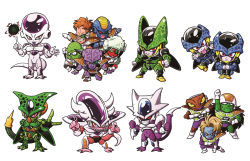 Rule 34 | 6+boys, :p, alien, android, arm up, armor, bald, blue skin, body armor, boots, brown hair, burter, captain ginyu, cell (dragon ball), cell junior, chibi, clenched hands, colored sclera, colored skin, cooler, cooler&#039;s armored squadron, cooler (dragon ball), dark-skinned male, dark skin, doore, dragon ball, dragonball z, energy ball, evil grin, evil smile, fang, fifth form (dragon ball), frieza, ginyu force pose, gloves, green skin, grin, guldo, highres, horns, index finger raised, iron tonic, jeice, looking at viewer, male focus, mini person, miniboy, multiple boys, muscular, neiz, perfect cell, purple skin, raised fist, recoome, red eyes, red skin, salza, scouter, shinomiya akino, simple background, slit pupils, smile, spikes, tail, teeth, tongue, tongue out, triangle mouth, veins, white background, white hair, yellow sclera