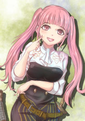 Rule 34 | 1girl, belt, fire emblem, fire emblem: three houses, highres, hilda valentine goneril, lipstick, long hair, makeup, matching hair/eyes, nail polish, nintendo, open mouth, pink eyes, pink hair, solo, sword, tongue, twintails, weapon