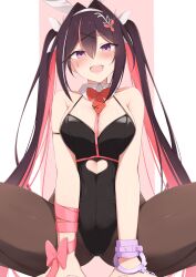 Rule 34 | 1girl, absurdres, animal ears, azki (hololive), bare shoulders, black hair, black leotard, blush, bow, bowtie, breasts, choumei (qca012005), colored inner hair, covered navel, detached collar, fake animal ears, hair between eyes, hair ornament, highres, hololive, leotard, long hair, looking at viewer, mole, mole under eye, multicolored hair, open mouth, pantyhose, pink hair, playboy bunny, purple eyes, rabbit ears, rabbit hole (vocaloid), solo, streaked hair, teardrop facial mark, twintails, virtual youtuber, white hair, x hair ornament