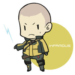 Rule 34 | 1boy, bad id, bad pixiv id, chibi, cole macgrath, copyright name, electricity, gloves, infamous, jacket, lowres, male focus, solo, standing, takatsuki (life)
