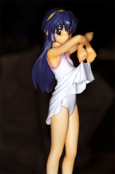 Rule 34 | 00s, 1girl, amano misao, battle programmer shirase, blue hair, clothes lift, figure, lifted by self, photo (medium), skirt, skirt lift, solo, swimsuit, swimsuit under clothes