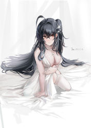 Rule 34 | 1girl, absurdres, ahoge, azur lane, backless dress, backless outfit, bare shoulders, black hair, breasts, center opening, cleavage, cocktail dress, dated, dress, evening gown, garter straps, hair between eyes, hair strand, highres, large breasts, long hair, looking at viewer, official alternate costume, plunging neckline, red eyes, sadan1317, satin dress, sleeveless, sleeveless dress, solo, taihou (azur lane), taihou (temptation on the sea breeze) (azur lane), thighhighs, very long hair, wedding dress, white dress, white garter straps, white thighhighs