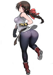 Rule 34 | absurdres, ass, ass focus, braid, braided ponytail, brown eyes, brown hair, from behind, highres, looking at viewer, looking back, see-through, smile, sports bra, the king of fighters, yuri sakazaki