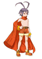 Rule 34 | 1boy, antenna hair, belt, cape, demon boy, diolemonde, disgaea, final fantasy, final fantasy tactics, full body, laharl, male focus, nippon ichi, parody, red shorts, topless male, shoes, shorts, solo, standing, style parody, white background