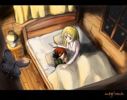 Rule 34 | 00s, bed, bug, butterfly, cabin, insect, lamp, letterboxed, mahou sensei negima!, negi springfield, nekane springfield, non-web source, sleeping
