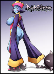 Rule 34 | 1girl, ass, blue nipples, blue skin, breasts, breasts out, capcom, china dress, chinese clothes, colored nipples, colored skin, dress, huge ass, jiangshi, large breasts, lei lei, looking back, onagi, puffy nipples, purple hair, purple nipples, sagging breasts, vampire (game)