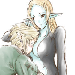 Rule 34 | 1boy, 1girl, blonde hair, blue skin, blush, breasts, colored skin, link, long hair, microspace, midna, midna (true), nintendo, non-web source, pointy ears, spoilers, the legend of zelda, the legend of zelda: twilight princess