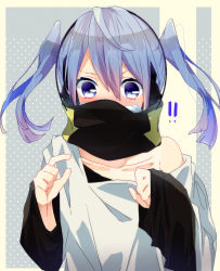 Rule 34 | 1girl, bad id, bad pixiv id, blue eyes, blue hair, blush, cosplay, covered mouth, ene (kagerou project), headphones, highres, kagerou project, konoha (kagerou project), konoha (kagerou project) (cosplay), long hair, nako (inamenaihane), oversized clothes, solo, twintails