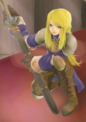 Rule 34 | 1girl, agrias oaks, armor, blonde hair, boots, final fantasy, final fantasy tactics, long hair, mochiya, solo, sword, thigh boots, thighhighs, weapon, yellow eyes