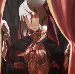 Rule 34 | 1girl, choker, curtains, jewelry, original, pointy ears, solo, tanu, white hair