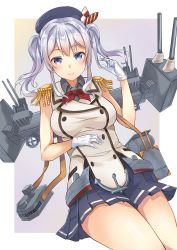 Rule 34 | 10s, 1girl, blue eyes, breasts, epaulettes, female focus, gloves, highres, jacob dream world, kantai collection, kashima (kancolle), large breasts, long hair, machinery, miniskirt, silver hair, skirt, smile, solo, twintails
