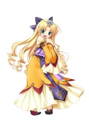 Rule 34 | 1girl, absurdres, blonde hair, crown, curly hair, detached sleeves, dress, earrings, enjutsu, full body, green eyes, highres, jewelry, koihime musou, long hair, necklace, open mouth, ribbon, saeki hokuto, solo, transparent background