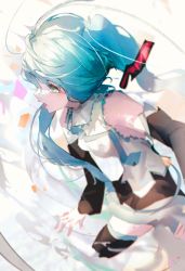 Rule 34 | 1girl, absurdres, bare shoulders, black skirt, black sleeves, black thighhighs, blouse, blue eyes, blue hair, blurry, breasts, depth of field, detached sleeves, hatsune miku, highres, houtei9, long hair, open mouth, shirt, skirt, sleeveless, sleeveless shirt, small breasts, solo, thighhighs, twintails, vocaloid, white shirt, zettai ryouiki