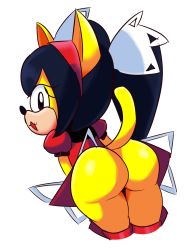 :o ass ass_focus black_hair dress frills furry highres honey_the_cat imusse looking_at_viewer looking_back red_dress sonic_(series)