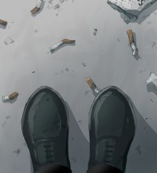 Rule 34 | 1other, ambiguous gender, avogado6, black footwear, cigarette, commentary request, dirt, feet, feet only, foot focus, from above, original, pov, shoes, solo