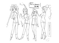 Rule 34 | 1990s (style), 4girls, absurdres, alternate costume, amazoness quartet, ass, bare legs, bare shoulders, bishoujo senshi sailor moon, bishoujo senshi sailor moon supers, breasts, cerecere (sailor moon), character sheet, cleavage, crossed arms, dress, full body, hair ornament, hand on own hip, highres, junjun (sailor moon), looking at viewer, medium breasts, monochrome, multiple girls, multiple views, official alternate costume, official art, pallapalla (sailor moon), retro artstyle, salute, scan, solo, toei animation, translation request, vesves (sailor moon), wide hips