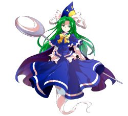 Rule 34 | 1girl, alphes (style), bow, cape, dairi, full body, ghost tail, green eyes, green hair, hat, highres, long hair, mima (touhou), parody, shirt, skirt, staff, style parody, touhou, touhou (pc-98), transparent background, very long hair, wizard hat, yellow bow