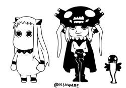 Rule 34 | (o) (o), abyssal ship, borrowed character, cane, cape, commentary, cosplay, greyscale, hattifattener, horns, k-suwabe, kantai collection, long hair, mittens, monochrome, moomin, moomintroll, muppo, no humans, northern ocean hime (cosplay), northern ocean princess, revision, simple background, snufkin, twitter username, wo-class aircraft carrier, wo-class aircraft carrier (cosplay)