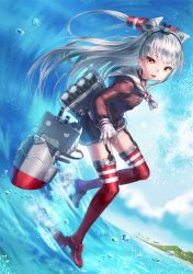 Rule 34 | 10s, 1girl, amatsukaze (kancolle), bad id, bad pixiv id, dress, dutch angle, gloves, headband, kantai collection, kfr, long hair, looking at viewer, md5 mismatch, personification, rensouhou-kun, sailor dress, school uniform, serafuku, short dress, silver hair, solo, thighhighs, twintails, two side up, water, yellow eyes, zettai ryouiki