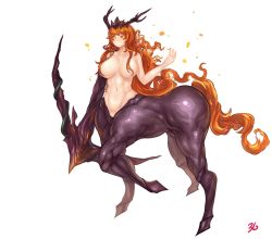 Rule 34 | 3gs, black theme, breasts, centaur, elsword, hip focus, large breasts, long hair, monster girl, muscular, navel, nude, red eyes, red hair, slime, stomach, symbiote, tail, taur, transformation