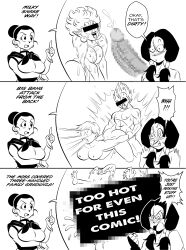Rule 34 | absurdres, bar censor, blush, bracelet, breast lift, breasts, bulma, censored, chi-chi (dragon ball), comic, commentary, completely nude, constricted pupils, cum, cum on body, doggystyle, dragon ball, dragonball z, earrings, ejaculation, english text, erection, facial, funsexydb, glowing, glowing eyes, glowing mouth, greyscale, hair bun, hetero, highres, identity censor, index finger raised, jewelry, large breasts, low twintails, monochrome, mosaic censoring, neckerchief, nipples, nude, penis, pointy ears, princess snake (dragon ball), pun, raised eyebrows, sex, sex from behind, single hair bun, super saiyan, super saiyan 1, symbol-only commentary, twintails, vegeta, veins, veiny penis, videl