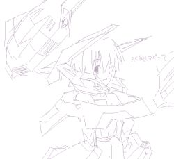 Rule 34 | 1girl, armored core, female focus, from software, hier, lowres, mecha musume, monochrome, sketch, solo, white background