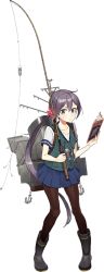 Rule 34 | 10s, 1girl, akebono (kancolle), anchor, bell, black footwear, book, boots, drew (drew213g), fishing hook, fishing line, fishing rod, flower, full body, hair bell, hair flower, hair ornament, jingle bell, kantai collection, long hair, official art, pantyhose, pigeon-toed, ponytail, rubber boots, solo, transparent background, very long hair, vest