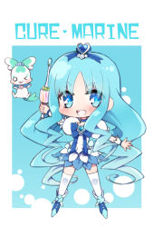 Rule 34 | 10s, 1girl, bad id, bad pixiv id, blue dress, blue eyes, blue hair, blush, boots, brooch, character name, choker, coffret (heartcatch precure!), cure marine, dress, english text, eyelashes, hair ornament, hair ribbon, happy, heart, heart brooch, heartcatch precure!, jewelry, kurumi erika, lacolon, looking at viewer, magical girl, matching hair/eyes, open mouth, precure, puffy sleeves, ribbon, smile, solo, thighhighs, thighs, wavy hair, white thighhighs, zettai ryouiki