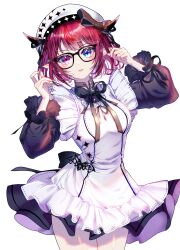 Rule 34 | 1girl, absurdres, blue eyes, glasses, hat, heterochromia, highres, hololive, hololive english, irys (hololive), long sleeves, looking at viewer, red eyes, short hair, solo, sowon, transparent background, virtual youtuber