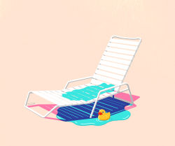 Rule 34 | chair, flat color, highres, kk724, lounge chair, no humans, original, rubber duck, shadow, signature, simple background, tan background, water