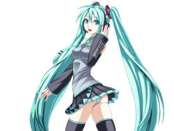 Rule 34 | 1girl, aqua hair, ass, bad id, bad pixiv id, breasts, colorized, female focus, hatsune miku, long hair, nail polish, necktie, nibai, pale skin, panties, popi (pixiv), simple background, skindentation, solo, striped clothes, striped panties, thighhighs, twintails, underwear, upskirt, very long hair, vi (ena0930), vocaloid, white background
