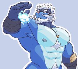 Rule 34 | 1boy, abs, absurdres, armpits, bandages, bara, biceps, blue background, creatures (company), facial hair, game freak, gen 5 pokemon, headband, highres, huge pectorals, hydrokinesis, jewelry, k0utato, male focus, manly, mature male, muscular, muscular male, mustache, necklace, nintendo, nipples, pectorals, pokemon, pokemon legends: arceus, pubic hair, samurott, simple background, solo, thick arms, thick eyebrows, topless male, water, white hair