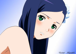 Rule 34 | 00s, blue hair, blue theme, blush, bow, green eyes, highres, my-hime, natsuki kruger, nude, vector trace