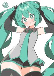 Rule 34 | 1girl, :t, absurdres, aqua eyes, aqua hair, aqua necktie, blush, cowboy shot, elbow gloves, gloves, grey shirt, hair between eyes, hand in own hair, hands in hair, hatsune miku, highres, long hair, looking at viewer, necktie, no nose, puffy cheeks, pulling own hair, raised eyebrows, scribble, shiny skin, shirt, solo, thick thighs, thighhighs, thighs, twintails, uruti 2388, very long hair, vocaloid, white background, wide-eyed, zettai ryouiki