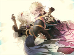 Rule 34 | 1boy, 1girl, armor, beroring, blonde hair, cape, closed eyes, corrin (female) (fire emblem), corrin (fire emblem), fire emblem, fire emblem fates, hairband, long hair, nintendo, open mouth, pointy ears, tears, white hair, xander (fire emblem)