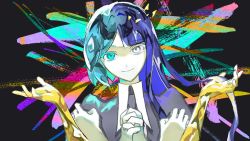 Rule 34 | 2others, androgynous, aqua eyes, aqua hair, black shirt, blue hair, blunt bangs, collared shirt, colored eyelashes, colored skin, extra arms, formal, fusion, gem uniform (houseki no kuni), glowing, glowing hair, golden arms, gradient hair, heterochromia, high collar, hime cut, houseki no kuni, lapis lazuli (houseki no kuni), long hair, looking at viewer, multicolored hair, multiple others, necktie, own hands together, parted bangs, phosphophyllite, phosphophyllite (ll), puffy sleeves, retu0x, shirt, short hair, sidelocks, smile, split theme, spoilers, straight hair, suit, two-tone hair, white eyes, white shirt, white skin