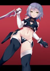 Rule 34 | 001machi, 1girl, absurdres, bare shoulders, black panties, black thighhighs, breasts, cleavage cutout, clothing cutout, fate/apocrypha, fate/grand order, fate (series), green eyes, grey hair, highres, jack the ripper (fate/apocrypha), looking at viewer, navel, panties, shoulder tattoo, simple background, solo, standing, tattoo, thighhighs, underwear