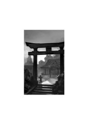 Rule 34 | architecture, building, east asian architecture, greyscale, hakurei shrine, monochrome, no humans, shrine, stairs, stone stairs, torii, touhou, tree, yamamomo (plank)
