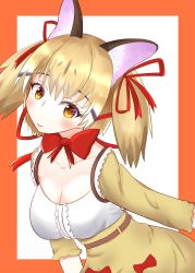 Rule 34 | absurdres, animal costume, animal ear fluff, animal ears, cat ears, cat girl, cat tail, highres, kemono friends, kemono friends v project, large-spotted genet (kemono friends), long hair, nekomimi illust, ribbon, simple background, tail, twintails, virtual youtuber