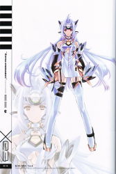 Rule 34 | 00s, 1girl, android, antenna hair, arm guards, armor, arms at sides, bare shoulders, black gloves, black thighhighs, blue hair, boots, breasts, choco (chocolate shop), closed mouth, clothing cutout, dress, elbow gloves, faulds, forehead protector, full body, garter straps, gloves, headgear, hip vent, kos-mos, kos-mos ver. 4, lips, looking at viewer, namco, parted bangs, red eyes, simple background, sleeveless, sleeveless dress, solo, standing, thigh boots, thighhighs, underboob, underboob cutout, white background, white dress, white footwear, white thighhighs, xenosaga, xenosaga episode iii, zoom layer
