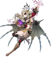 Rule 34 | 1girl, alternate costume, blonde hair, book, boots, breasts, circlet, cleavage, detached sleeves, energy, eyepatch, female focus, fire emblem, fire emblem fates, fire emblem heroes, full body, hair ornament, haru (hiyori-kohal), highres, holding, holding book, jewelry, knee boots, long hair, long sleeves, medium breasts, navel, nintendo, non-web source, official alternate costume, official art, ophelia (fire emblem), pelvic curtain, smile, solo, stomach, wings