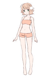 Rule 34 | 1girl, absurdres, arms at sides, bad id, bad twitter id, breasts, full body, green eyes, highres, indie virtual youtuber, looking at viewer, midriff, navel, orange shorts, shigure ui, shigure ui (vtuber), short hair, short shorts, shorts, simple background, smile, solo, sports bra, standing, underwear, underwear only, virtual youtuber, white background